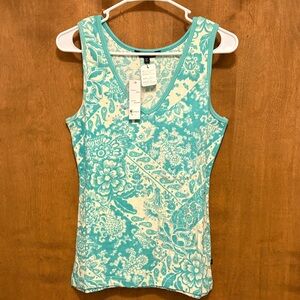 502. Chaudry KC Women's Turquoise Floral V-Neck Tank Top